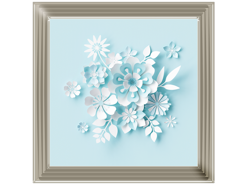 3D White Paper Flowers on Blue Background