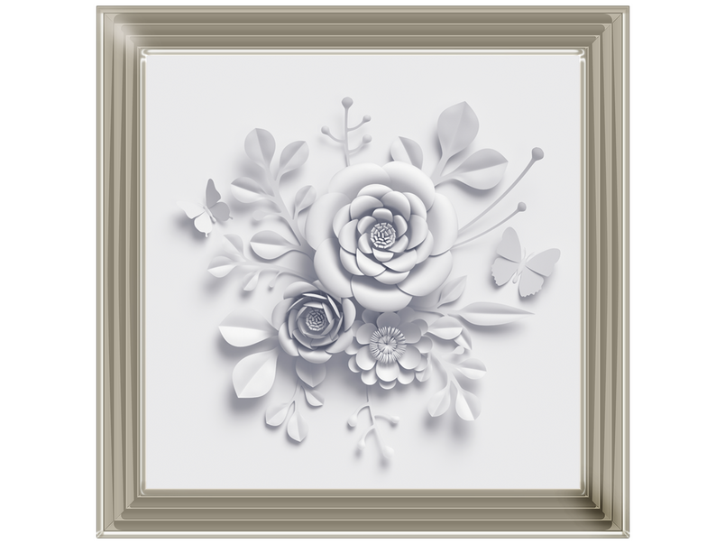 3D White Paper Flowers on White Background