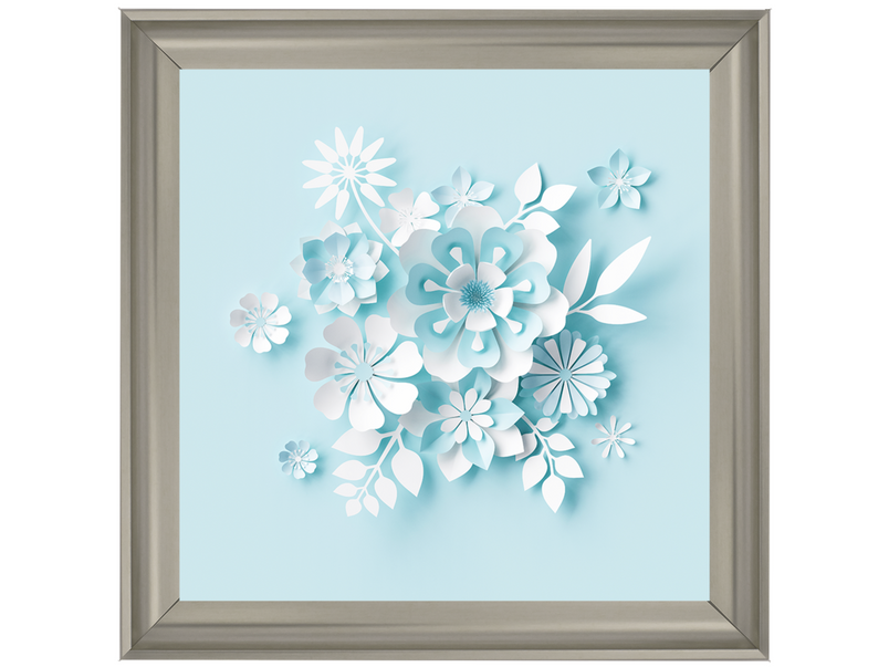 3D White Paper Flowers on Blue Background