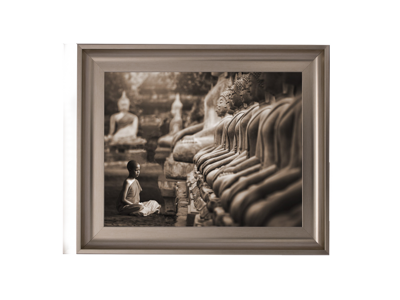 Young Buddhist Monk praying, Thailand (sepia)