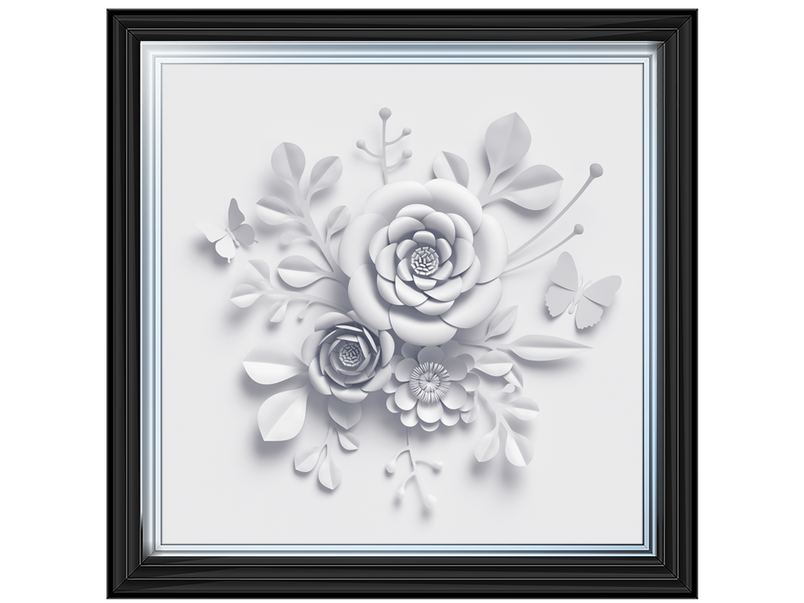 3D White Paper Flowers on White Background