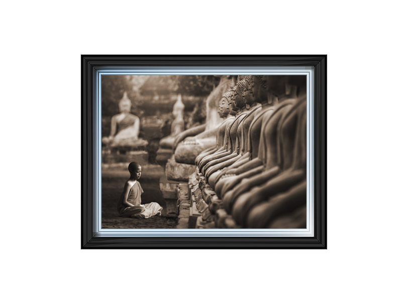 Young Buddhist Monk praying, Thailand (sepia)