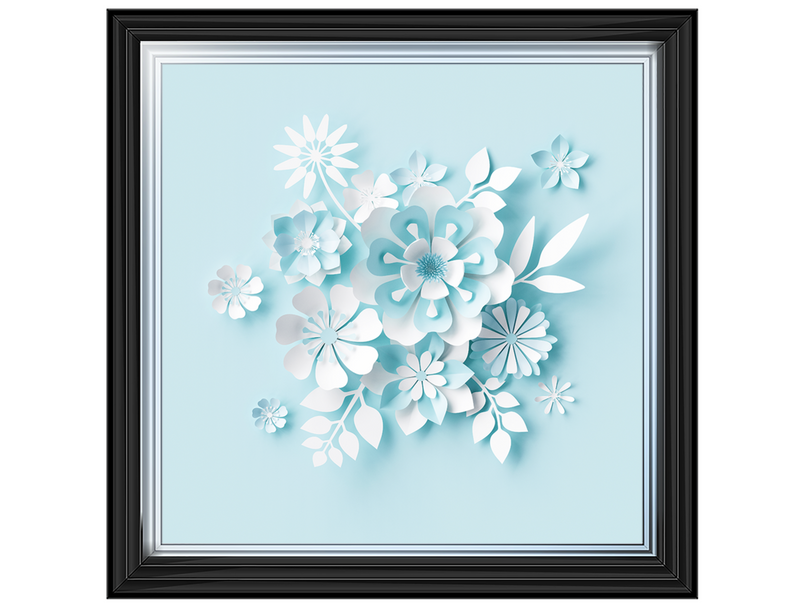 3D White Paper Flowers on Blue Background