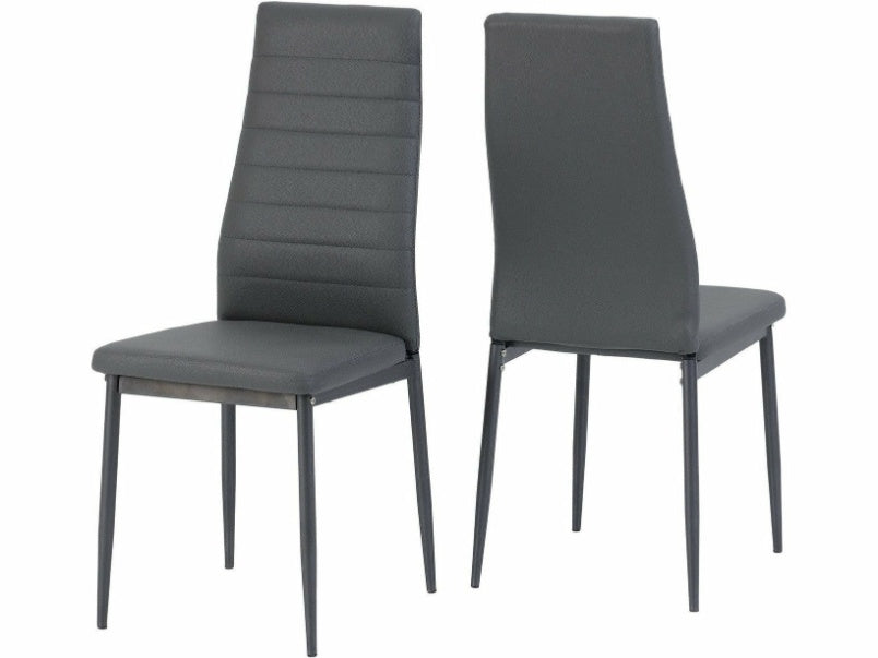 Abbey Dining Set Grey Clear Glass with Grey Faux Leather Chairs