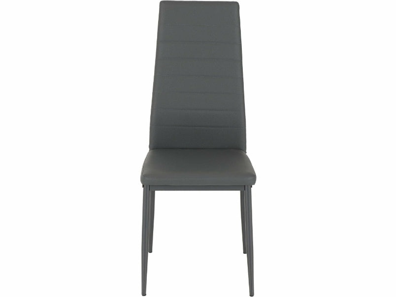 Abbey Dining Set Grey Clear Glass with Grey Faux Leather Chairs