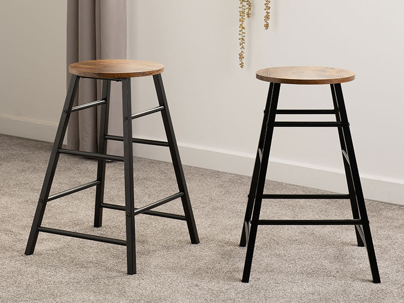 Athens Bar Stool (Pair) - Acacia Effect/Black