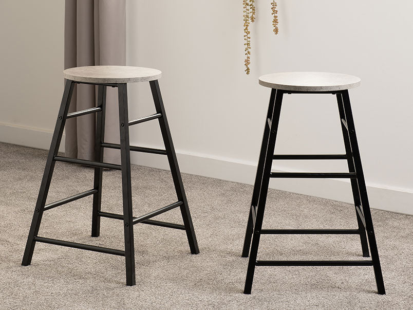 Athens Bar Stool (Pair) - Concrete Effect/Black