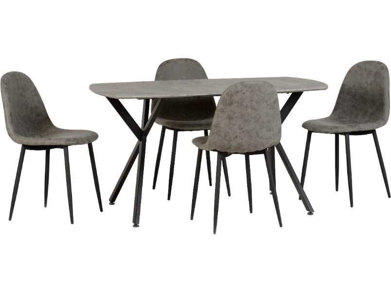 Athens Rectangular Dining Set Black Concrete Effect with Grey Faux Leather Chairs