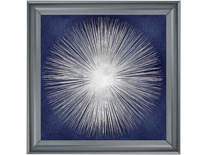 Silver Sunburst On Blue