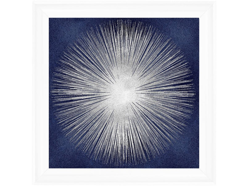 Silver Sunburst On Blue