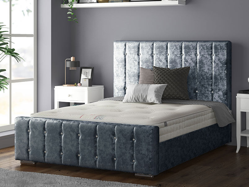 Anastasia Striped Bed Frame With Diamonds in Crushed Velvet Amethyst