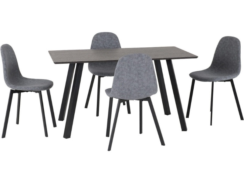 Berlin Dining Set Black Wood Grain with Dark Grey Fabric Chairs