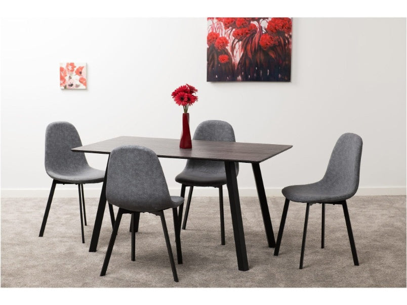 Berlin Dining Set Black Wood Grain with Dark Grey Fabric Chairs