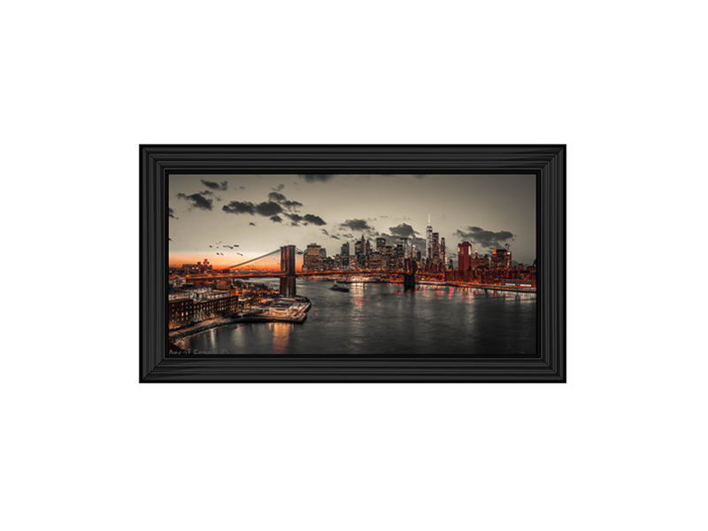 Evening view of Lower Manhattan sky|skyline with Brooklyn bridge over East river