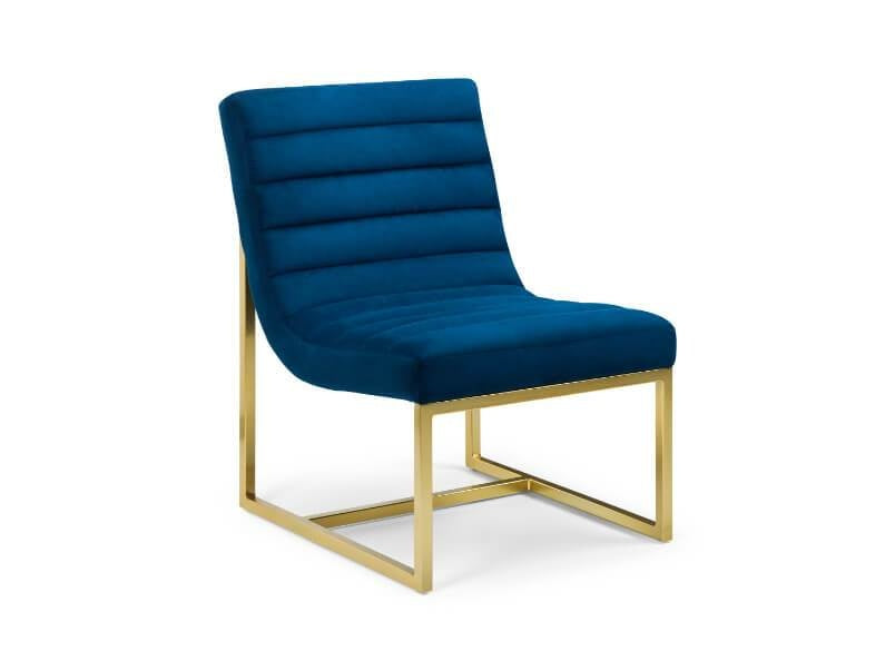 Bellagio Velvet Chair Blue with Gold leg