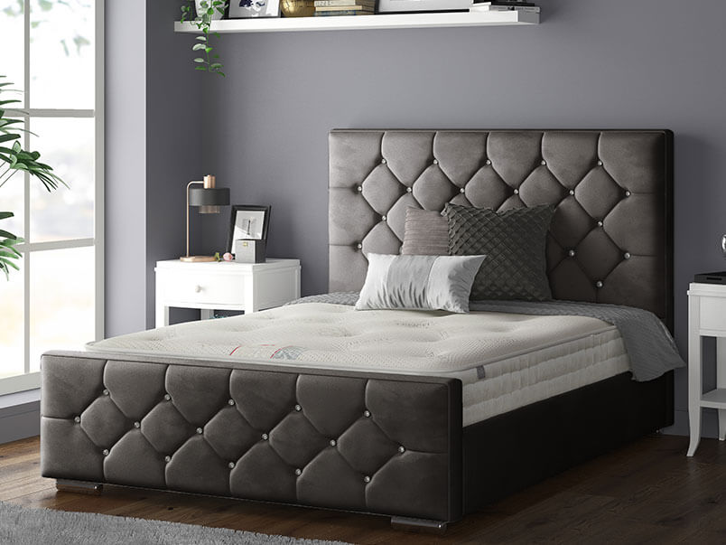 Belle Bed Plush Velvet Charcoal