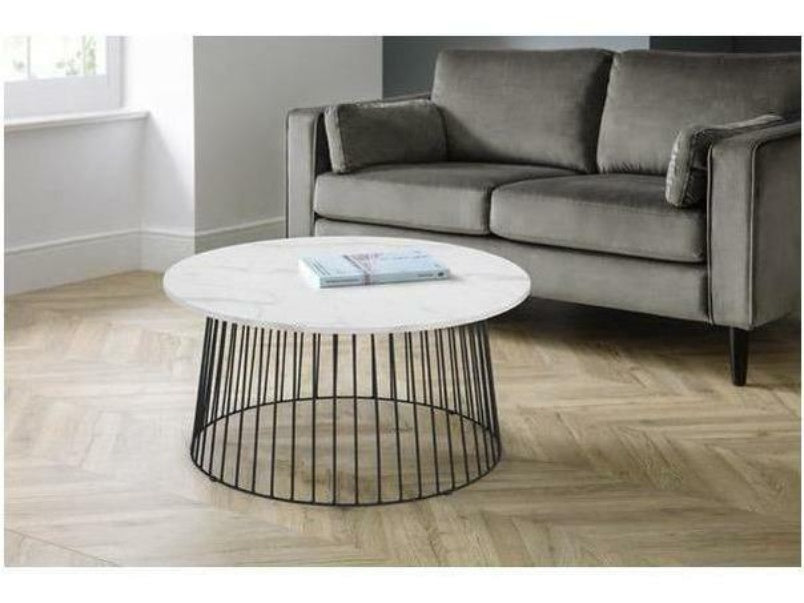 Broadway Round Satin White Marble Coffee Table