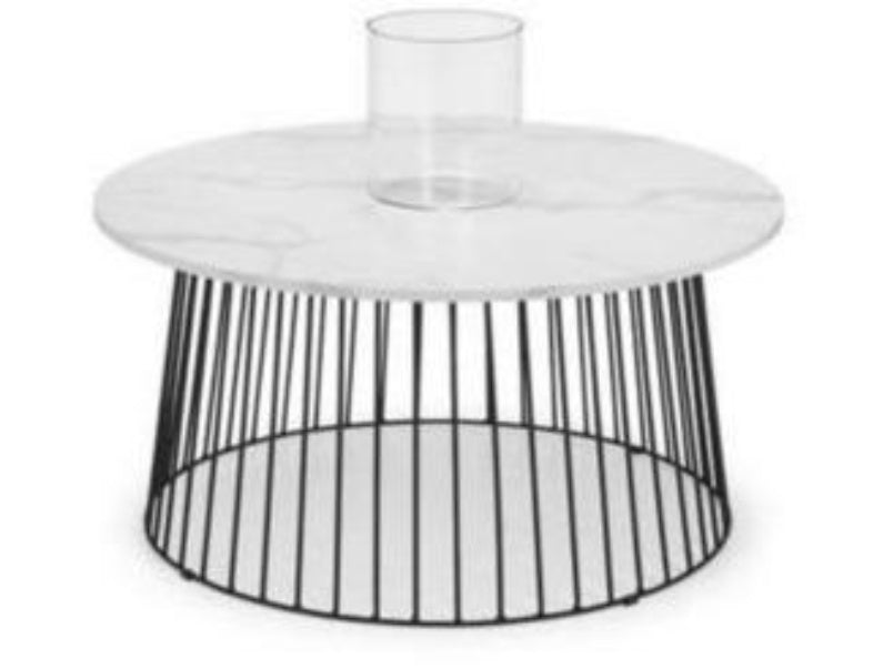 Broadway Round Satin White Marble Coffee Table