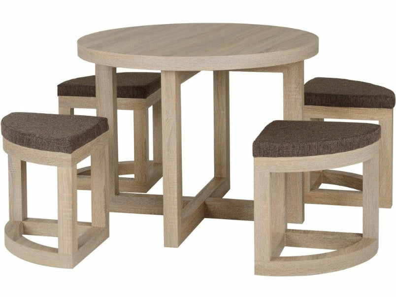 Cambourne Stowaway Dining Set Sonoma Oak Effect Veneer and Brown Linen Fleck