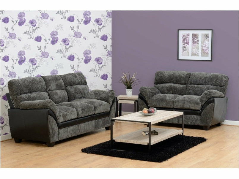 Capri 3+2 Suite Charcoal Fabric/Black Faux Leather