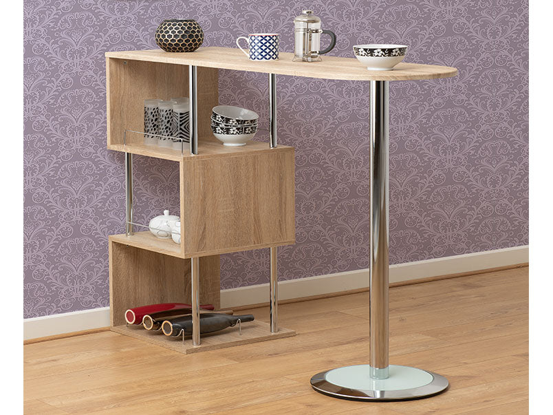 Cameo Home Bar Table in Light Sonoma c/Chrome