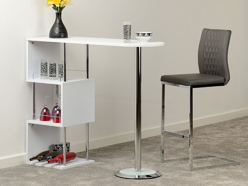 Cameo Home Bar Table in White Chrome