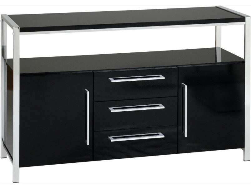 Charisma 2 Door 3 Drawer Sideboard Black Gloss/Chrome