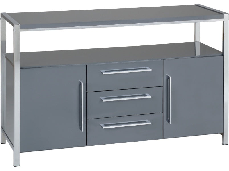 Charisma 2 Door 3 Drawer Sideboard Grey Gloss/Chrome