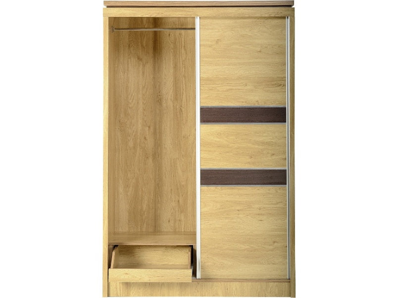 Charles 2 Door Sliding Wardrobe Oak Effect Veneer with Walnut Trim