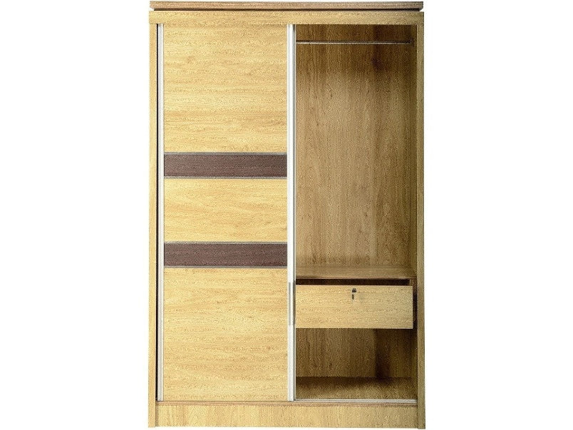 Charles 2 Door Sliding Wardrobe Oak Effect Veneer with Walnut Trim