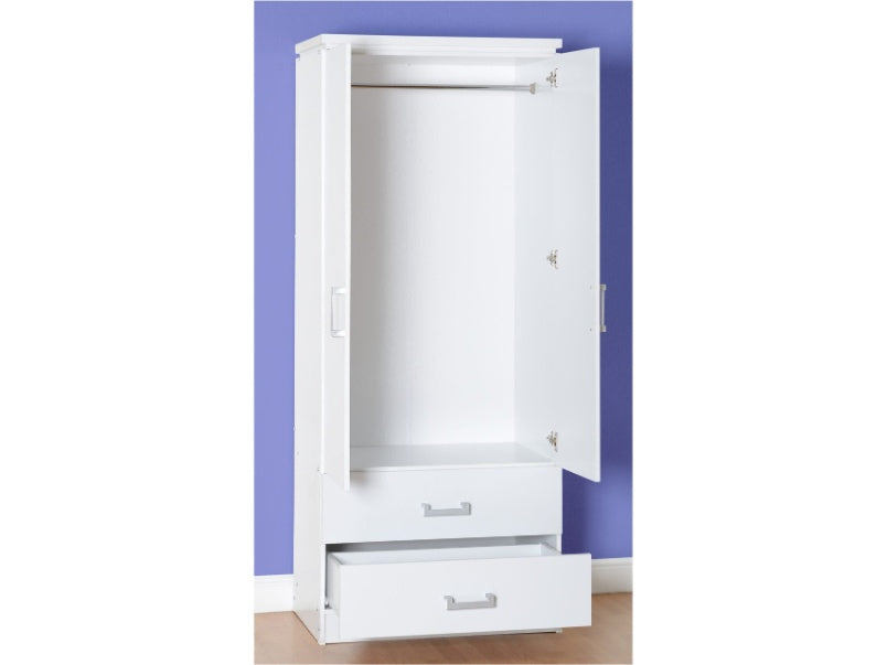 Charles 2 Door 2 Drawer Wardrobe White