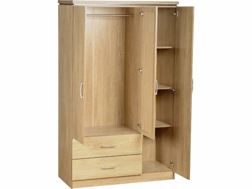 Charles 3 Door 2 Drawer Mirrored Wardrobe Oak Effect Veneer