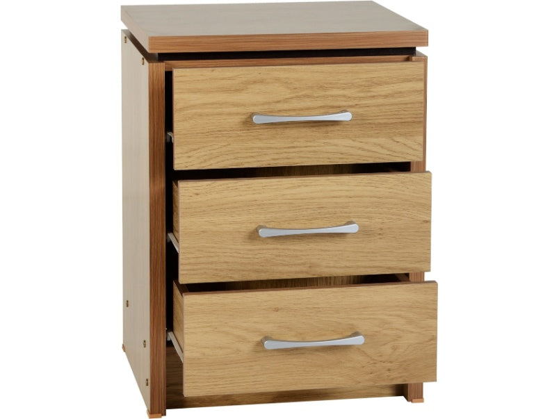 Charles 3 Drawer Bedside Chest Oak Effect Veneer