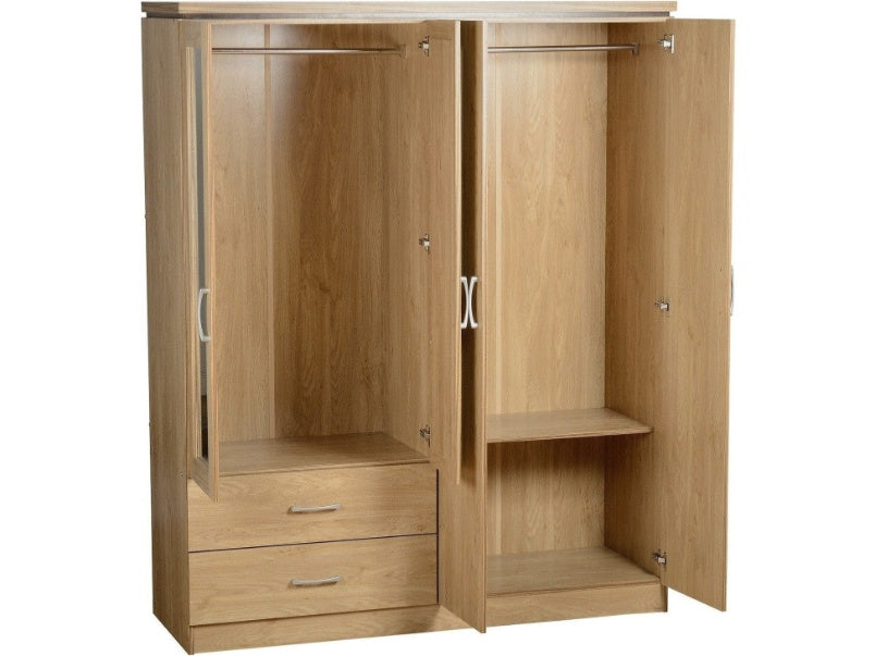 Charles 4 Door 2 Drawer Mirrored Wardrobe Oak Effect Veneer