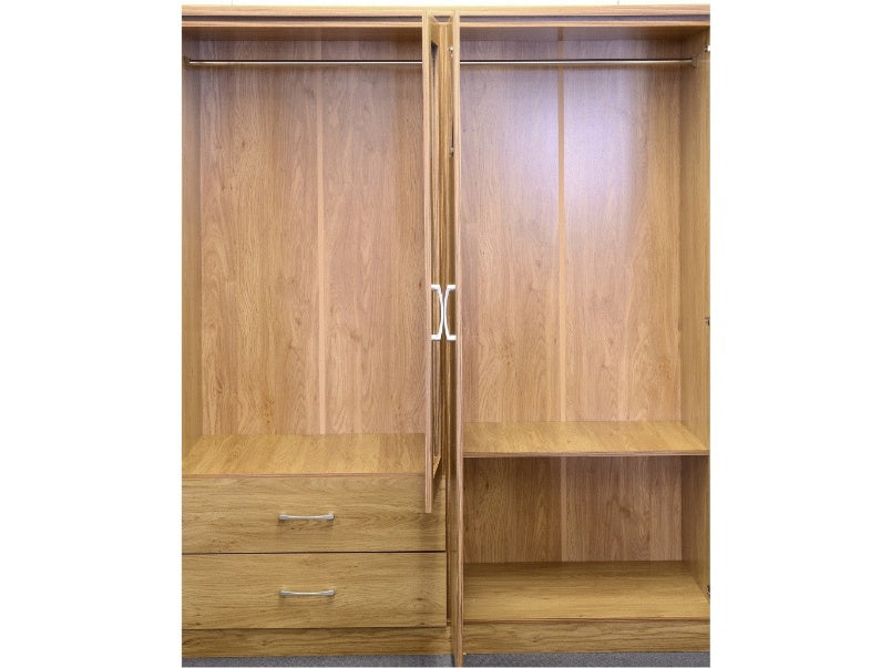 Charles 4 Door 2 Drawer Mirrored Wardrobe Oak Effect Veneer