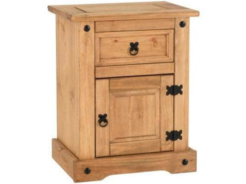 Corona 1 Drawer 1 Door Bedside Cabinet in Distressed Waxed Pine