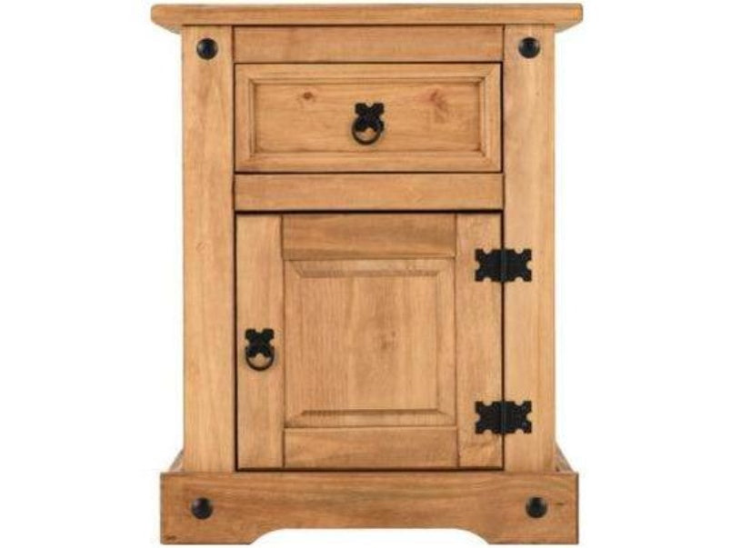 Corona 1 Drawer 1 Door Bedside Cabinet in Distressed Waxed Pine