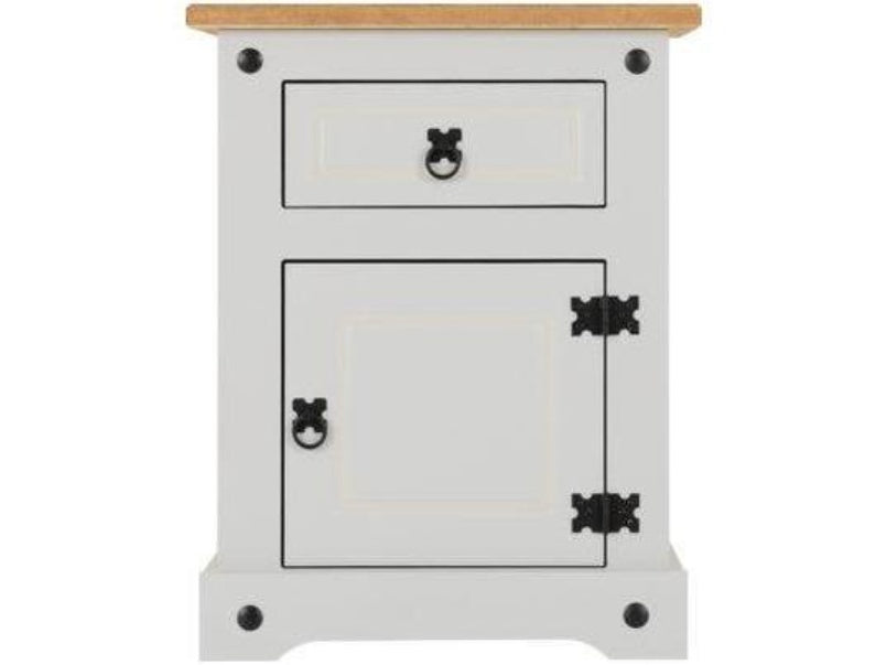 Corona 1 Drawer 1 Door Bedside Cabinet in Grey Distressed Waxed Pine