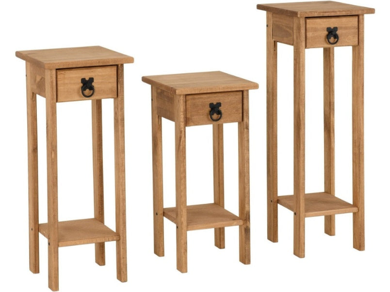 Corona Plant Stands Distressed Waxed Pine (Set of 3)
