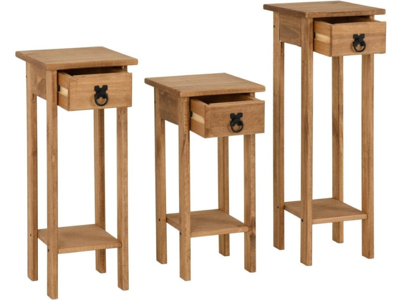 Corona Plant Stands Distressed Waxed Pine (Set of 3)