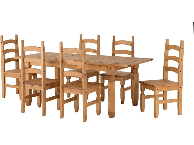 Corona Extending Dining Set with 6 Chairs Distressed Waxed Pine