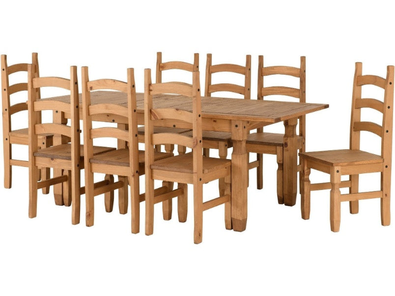 Corona Extending Dining Set with 8 Chairs Distressed Waxed Pine