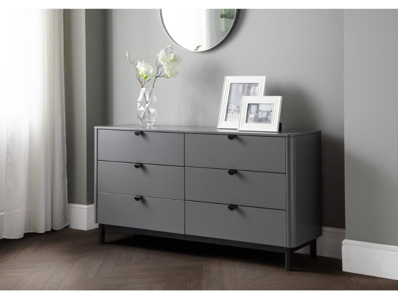 Chloe 6 Drawer Wide Chest Storm Grey/Black