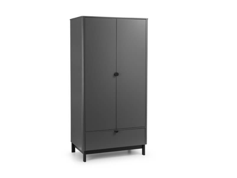 Chloe 2 Door 1 Drawer Wardrobe Storm Grey/Black