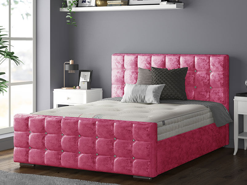 Cube Bed Crush Velvet Fuchisa Pink