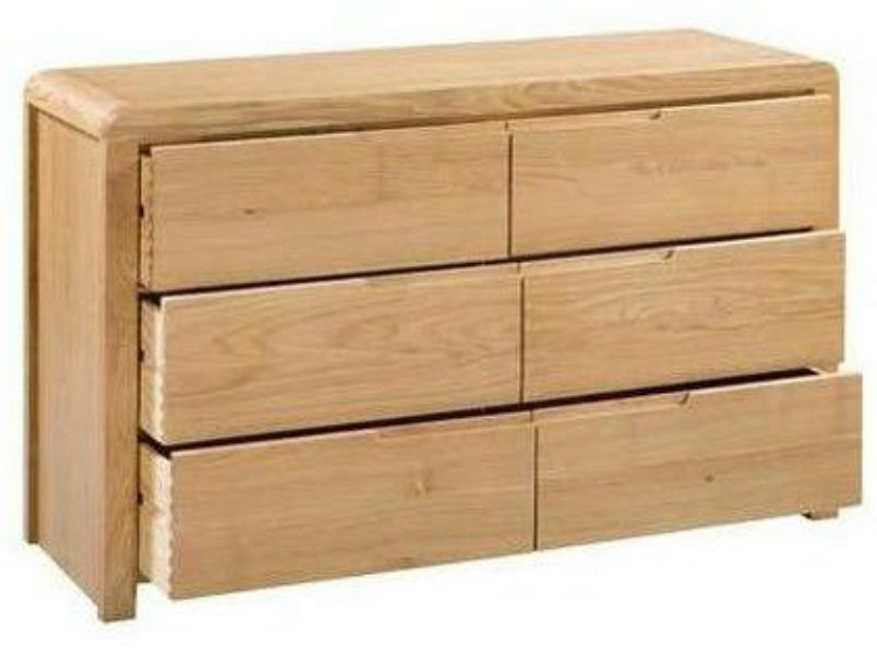Curve Oak 6 Drawer Wide Chest