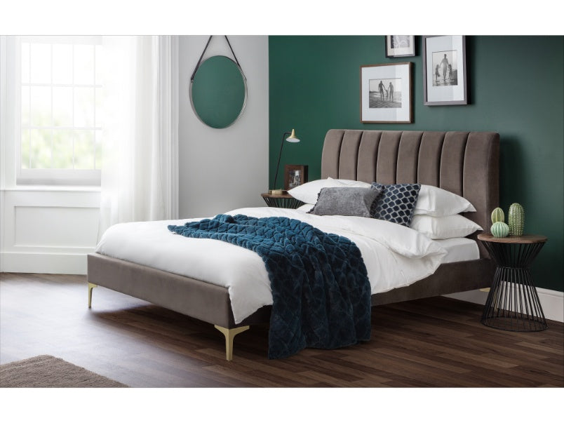 Delta Truffle Velvet Bed with Gold Legs