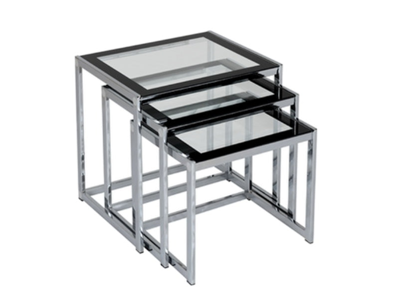 Hanley Nest Of Tables Clear Glass/Black Border/Chrome