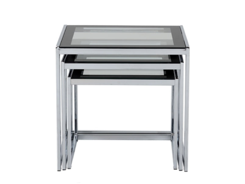 Hanley Nest Of Tables Clear Glass/Black Border/Chrome