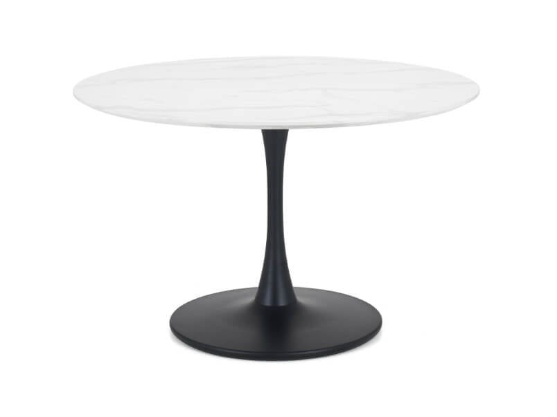 Holland Round Pedestal Table White Marble Effect & Black